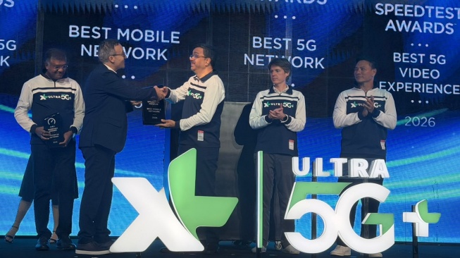 XL Ultra 5G+ menyabet sebagai Best Mobile Network in Indonesia 2026 dari Ookla Speedtest Awards H1 2026 di Jakarta, Senin (3/8/2026). [XLSmart]