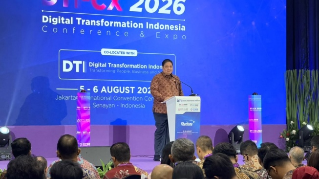 Menteri Koordinator Bidang Perekonomian, Airlangga Hartarto dalam Digital Transformation Indonesia Conference & Expo (DTI-CX) 2026. [Komdigi] 