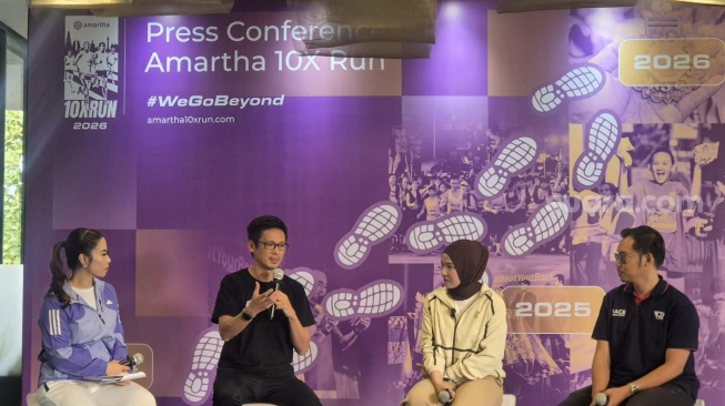 Jumpa pers Amartha 10X Run di Jakarta, Jumat (7/8/2026). [Suara.com/Dythia]