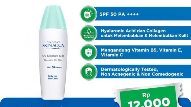 Skin Aqua UV Moisture Gel atau sunscreen Skin Aqua tutup hijau. (Shopee ROHTO)
