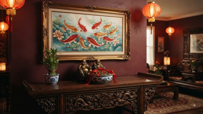 Ilustrasi sudut kekayaan di dalam rumah menurut feng shui (Nano Banana Gemini AI)