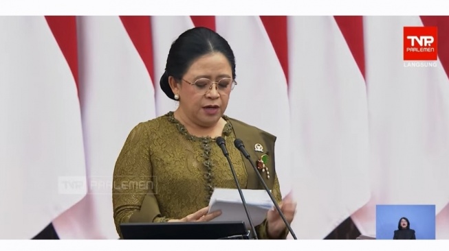 Ketua DPR Puan Maharani memimpin Rapat Paripurna di Komplek Parlemen Jakarta pada Jumat, 14 Agustus 2026. (Tangkap layar)
