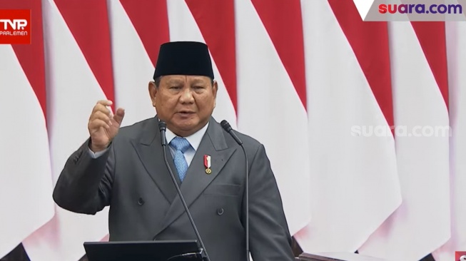 Presiden Prabowo Subianto saat pidato di sidang tahunan MPR. (tangkap layar)