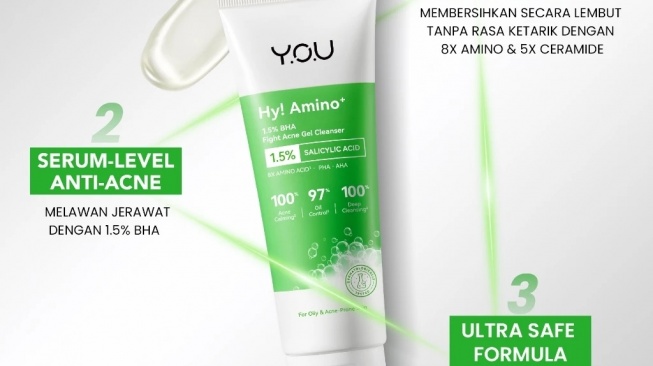 YOU Hy! Amino+ 1.5% BHA Fight Acne Gel Cleanser (Shopee)