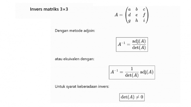 rumus invers matriks ordo 3x3 (ist)