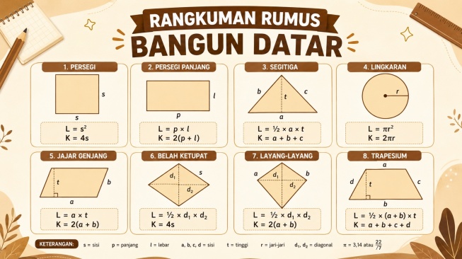 Rangkuma rumus Bangun Datar. [Dibuat dengan AI/Suara.com]