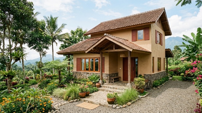 Rumah dengan cat warna earth tone (Gemini AI)
