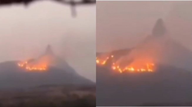 Bukit Jempol di Sumatare Selatan terbakar, siang ini, Senin (24/8/2026)