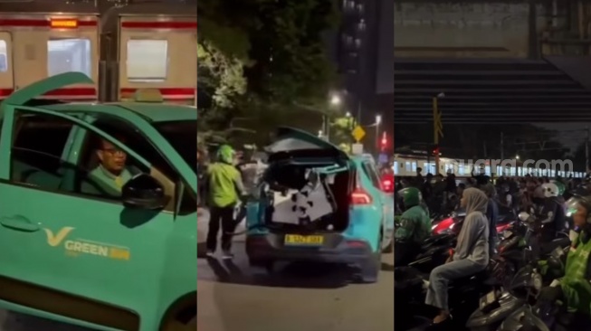 Lagi-lagi Taksi Green SM Tertemper KRL, Kali Ini Ringsek di Stasiun Karet