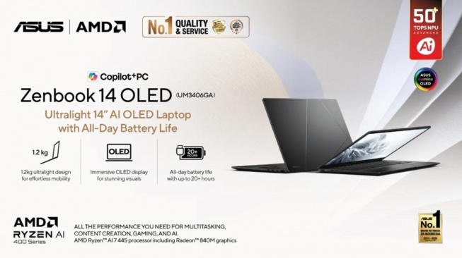 ASUS Zenbook 14 OLED (UM3406GA) Laptop Rekomendasi Pintar & Premium dengan Baterai Awet Seharian