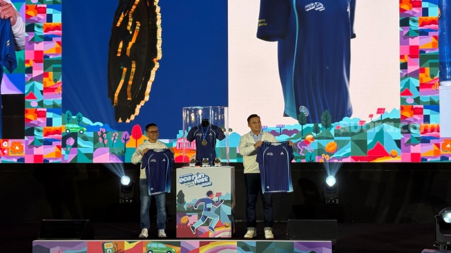 Vice President Corporate Communication PT Pertamina Muhammad Baron pada Rabu (26/8/2026) mengatakan Pertamina Ecorun Fest 2026 akan memadukan marathon dengan kampanye daur ulang sampah plastik. [Suara.com/Yaumal Asri Adi Hutasuhut] 