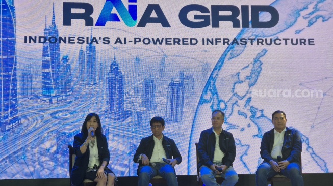Peluncuran RAIA Grid oleh PT Infra Fiber Teknologi (IFT), perusahaan infrastruktur digital hasil kolaborasi Arsari Group dan Indosat Ooredoo Hutchison (IOH), di Jakarta, Rabu (26/8/2026). [Suara.com/Dythia]