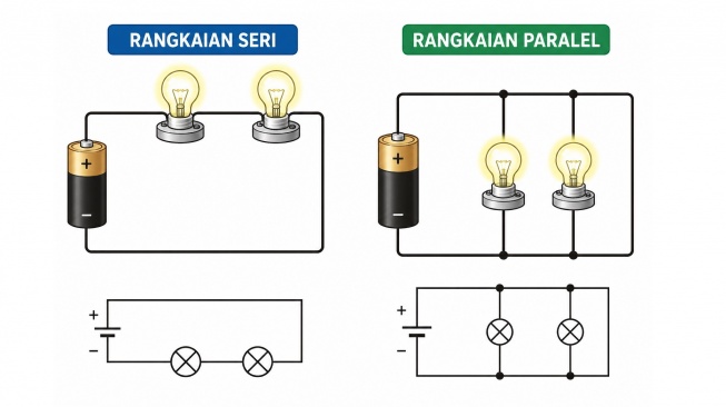Perbedaan Rangkaian Listrik Seri dan Paralel (AI)