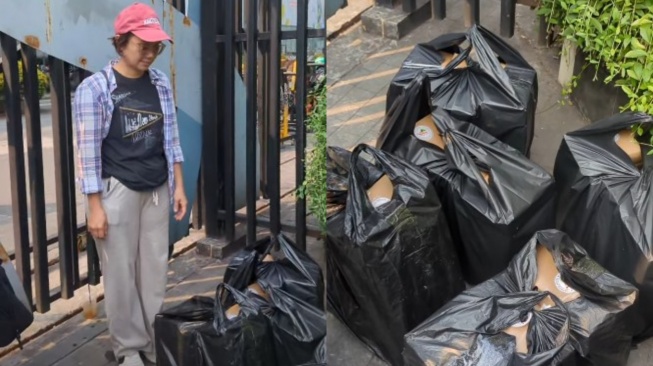 Ratusan nasi kota dibagian aktivis sekaligus selebriti Wanda Hamidah kepada massa aksi demo di DPR. [Instagram Wanda Hamidah]