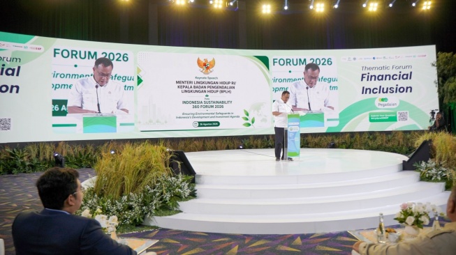 Keynote sppech tentang Indonesia Sustainability 360 Forum 2026 sebagai platform kolaborasilintas sektor untuk bertukar wawasan, membangun koneksi, dan memperkuat sinergi dalam mendorong transformasi ekonomi hijau Indonesia. (Dok: IS360Forum)