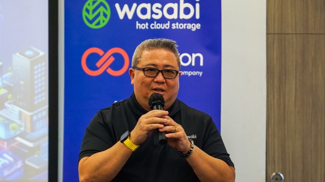 ASEAN Country Manager Wasabi Technologies Raymond Koh memberikan sambutan saat penandatanganan kerja sama antara CBN dan Wasabi Technologies di Jakarta, Kamis (27/8/2026). [handout]