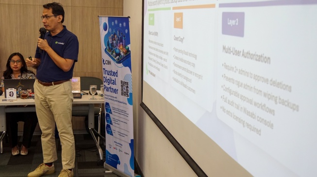 ASEAN Technical Channel Manager, Wasabi Technologies Teguh Hendrianto memberikan sambutan saat penandatanganan kerja sama antara CBN dan Wasabi Technologies di Jakarta, Kamis (27/8/2026). [handout]