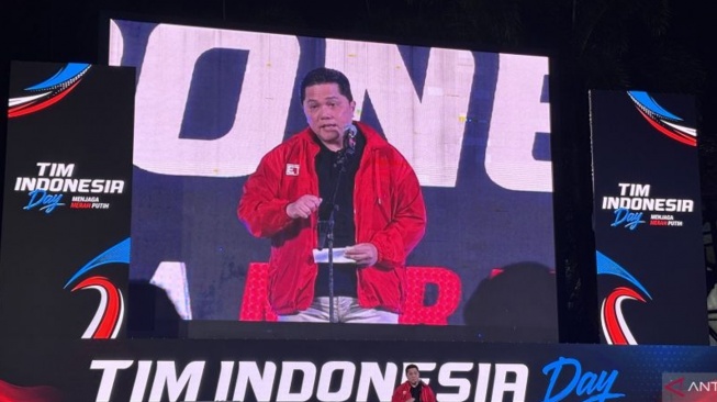 Menteri Pemuda dan Olahraga Erick Thohir dalam acara Tim Indonesia Day jelang Asian Games 2026 di Jakarta, Sabtu (29/8/2026). (ANTARA/FAJAR SATRIYO).