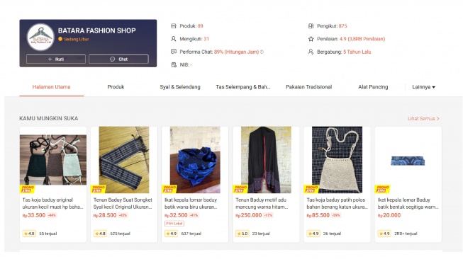 Etalase digital Batara Baduy Fashion Shop milik Arsid (Shopee)