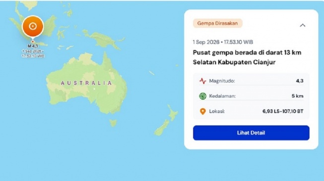 Gempa M 4,3 Guncang Cianjur, Getaran Terasa hingga Jakarta