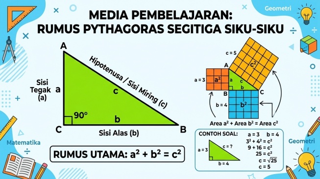 Bangun datar segitiga, rumus phytagoras. (Suara.com/Gemini AI)