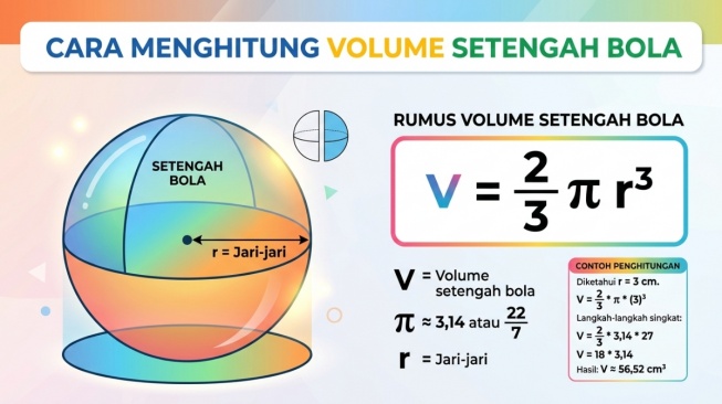Ilustrasi rumus volume setengah bola. [dibuat dengan AI]