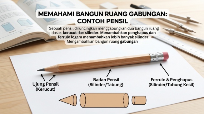 Bangun ruang gabungan (tabung dan kerucut). (AI)