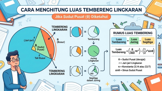 Cara menghitung luas tembereng pada lingkaran. (AI)