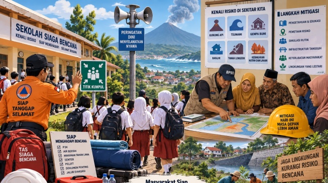 Ilustrasi mitigasi bencana alam di Indonesia. [Dok Suara.com/AI]
