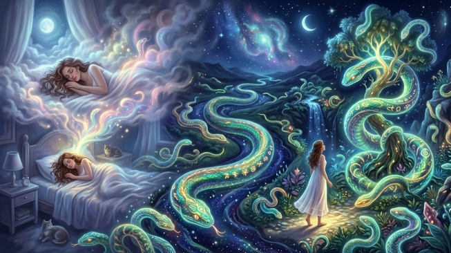 Ilustrasi arti mimpi melihat ular [Foto oleh Gemini AI]
