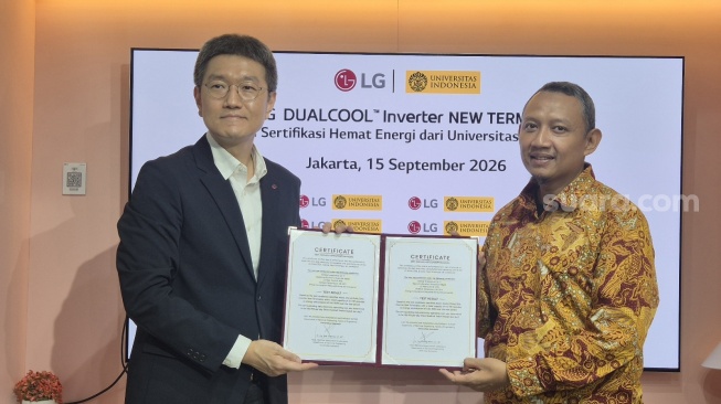 Perkenalan LG DUALCOOL Inverter New Terminator K05NVA di Jakarta, Selasa (15/9/2026). [Suara.com/Dythia]