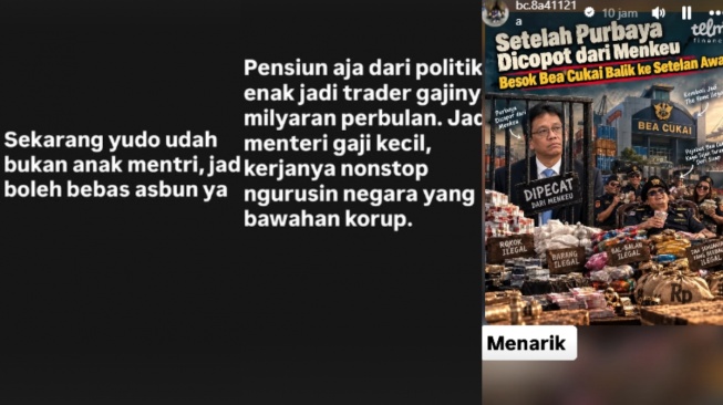 Cuitan anak Purbaya usai ayahnya dicopot sebagai Menkeu. [Instagram]