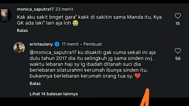 Erin Taulany mengungkap kalau dirinya beberapa kali diselingkuhi Andre Taulany. Bahkan salah satu selingkuhan Andre adalah sinden OVJ. [Twitter]