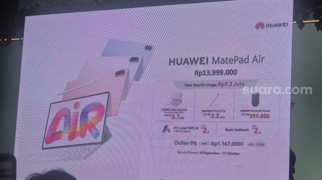 Peluncuran HUAWEI MatePad Air di Jakarta, Jumat (18/9/2026). [Suara.com/Dythia]