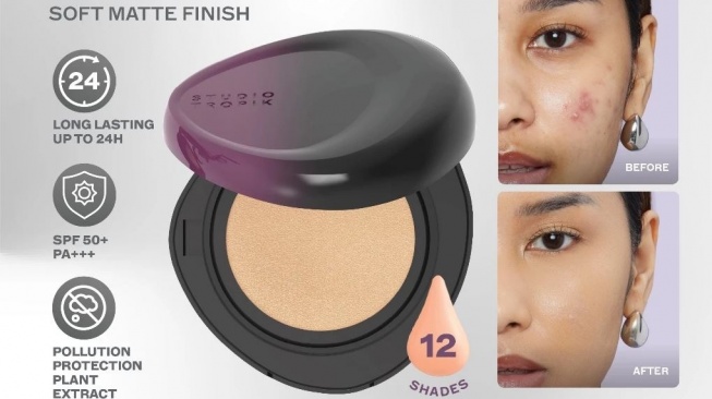 Cushion dengan hasil akhir matte untuk kulit berminyak. (Shopee)