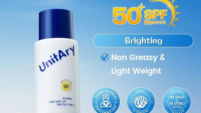 UNITARY Global Glowing Suncare Sunscreen UV Protector SPF 50+ PA++++. (Shopee)