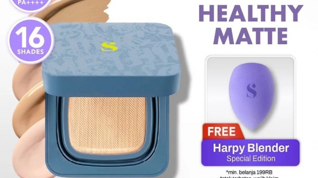 Cushion dengan hasil akhir matte untuk kulit berminyak. (Shopee)