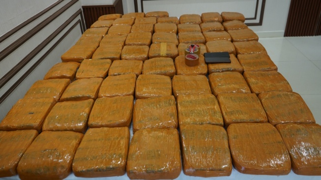 Barang bukti ganja seberat 62,5 kilogram yang disita Polda Metro Jaya dari tersangka. [Dok. Polda Metro Jaya]