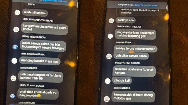 Tangkapan layar pesan berisi ajakan membawa bom molotov, membakar kantor kepolisian, menyerang anggota Polri, hingga merusak fasilitas umum. [istimewa]
