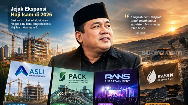 Langkah bisnis pengusaha Andi Syamsuddin Arsyad alias Haji Isam sepanjang 2026 semakin sulit dipandang sebagai aksi investasi yang berdiri sendiri. Desain Suara.com/AI