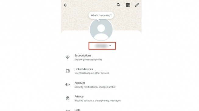 Fitur WhatsApp - Buka pengaturan pada WhatsApp pilih tanda panah di samping namamu. [Suara.com]