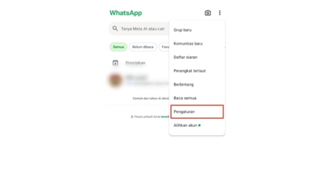 Fitur WhatsApp - 1 Pilih menu pengaturan yang ada pada titik tiga di atas kanan. [Suara.com]