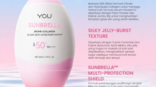 YOU Sunbrella Biome-Collagen Glass Skin Sunscreen Serum SPF50+ PA++++ (Shopee)
