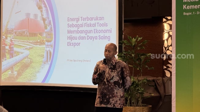 Dirut PT Geo Dipa Energi (Persero) Yudistian Yunis saat Media Gathering yang digelar di Bogor, Jawa Barat, Jumat (2/10/2026). [Suara.com/Dicky Prastya]