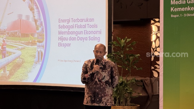 Dirut PT Geo Dipa Energi (Persero) Yudistian Yunis saat Media Gathering yang digelar di Bogor, Jawa Barat, Jumat (2/10/2026). [Suara.com/Dicky Prastya]