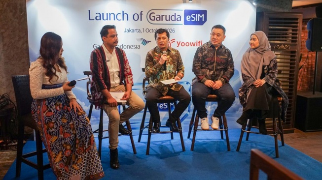 PT Garuda Indonesia (Persero) Tbk dan Yoowifi Indonesia 
meluncurkan Garuda eSIM di Jakarta, Kamis (1/10/2026. [Handout]
