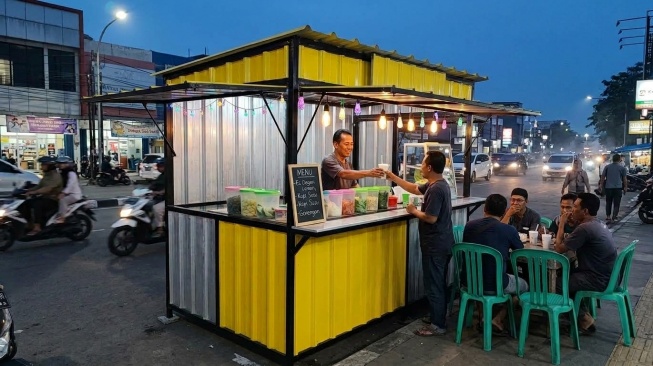 Booth galvalum atau baja ringan untuk jualan. (Ai Generated)