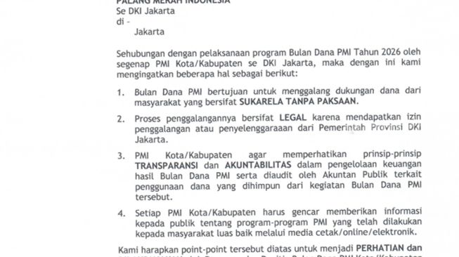 Palang Merah Indonesia (PMI) DKI Jakarta tengah menggelar penggalangan dana bertajuk Bulan Dana PMI 2026. (Ist)