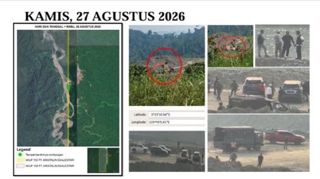 Satu unit excavator atau alat berat tertangkap kamera sedang melakukan aktivitas penggalian di wilayah IUP produksi PT KEL pada Kamis, 27 Agustus 2026. [istimewa] 