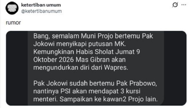 Tangkapan layar unggahan akun X @ketertibanumum.
